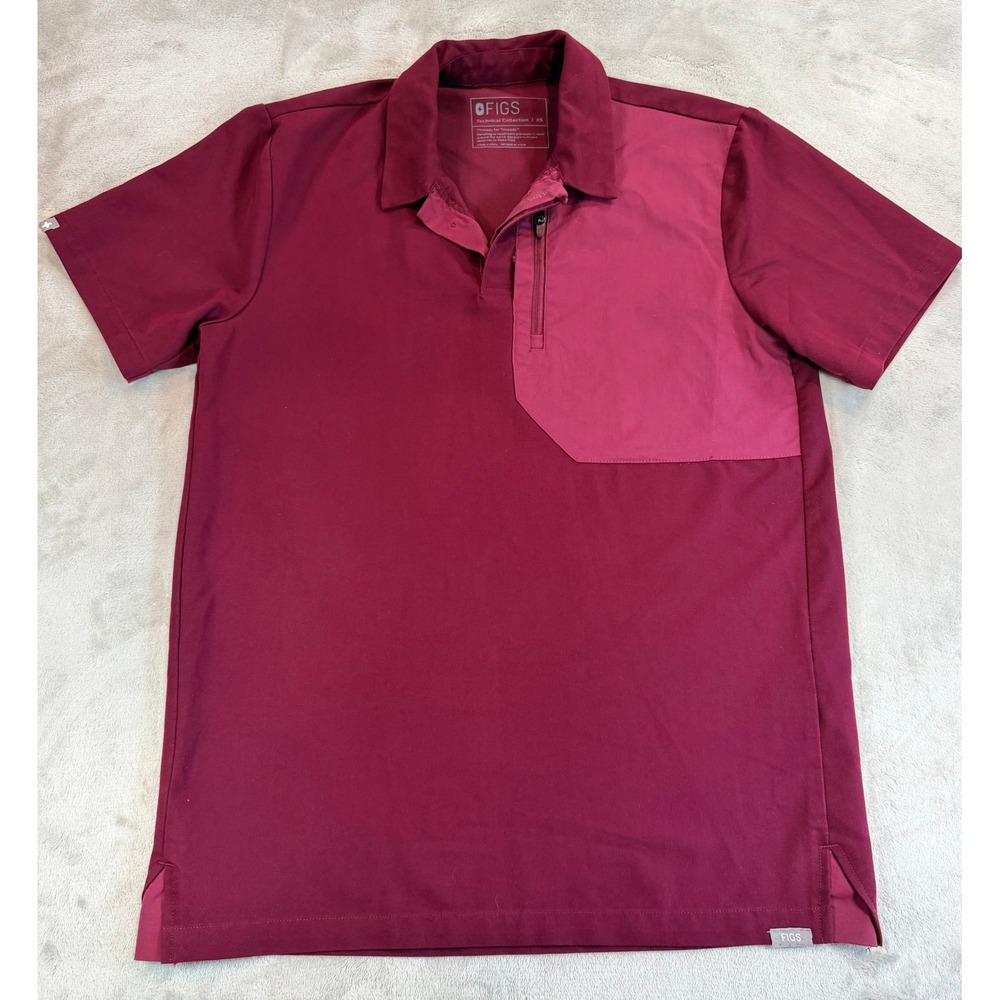 FIGS Mens Polo Scrub Top Shirt Technical Collection Short Sleeve Burgundy XS